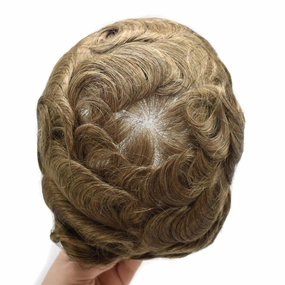 Fine Mono Toupee For Men Real Human Hair Replacement System For Men Swiss Lace Front Mens Toupee Hair Pieces For Mens Hair System Bleached Knot 6X8-120% density#22R Light Blonde