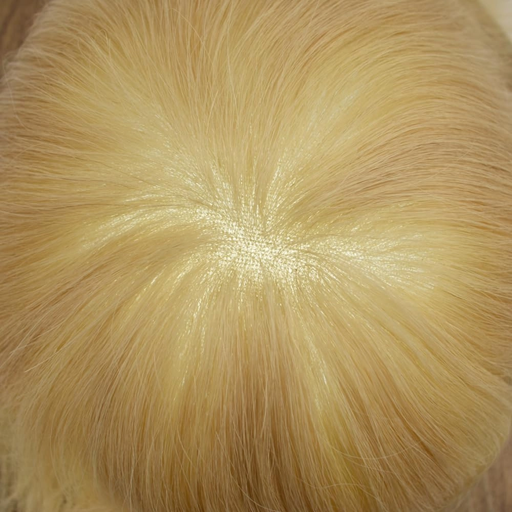 Fine Mono Toupee For Men Real Human Hair Replacement System For Men Swiss Lace Front Mens Toupee Hair Pieces For Mens Hair System Bleached Knot 6X8-120% density#22R Light Blonde