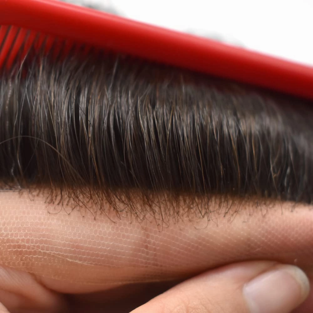 Fine Mono Toupee For Men Real Human Hair Replacement System For Men Swiss Lace Front Mens Toupee Hair Pieces For Mens Hair System Bleached Knot 7X10#2 Darkest Brown 120% Density