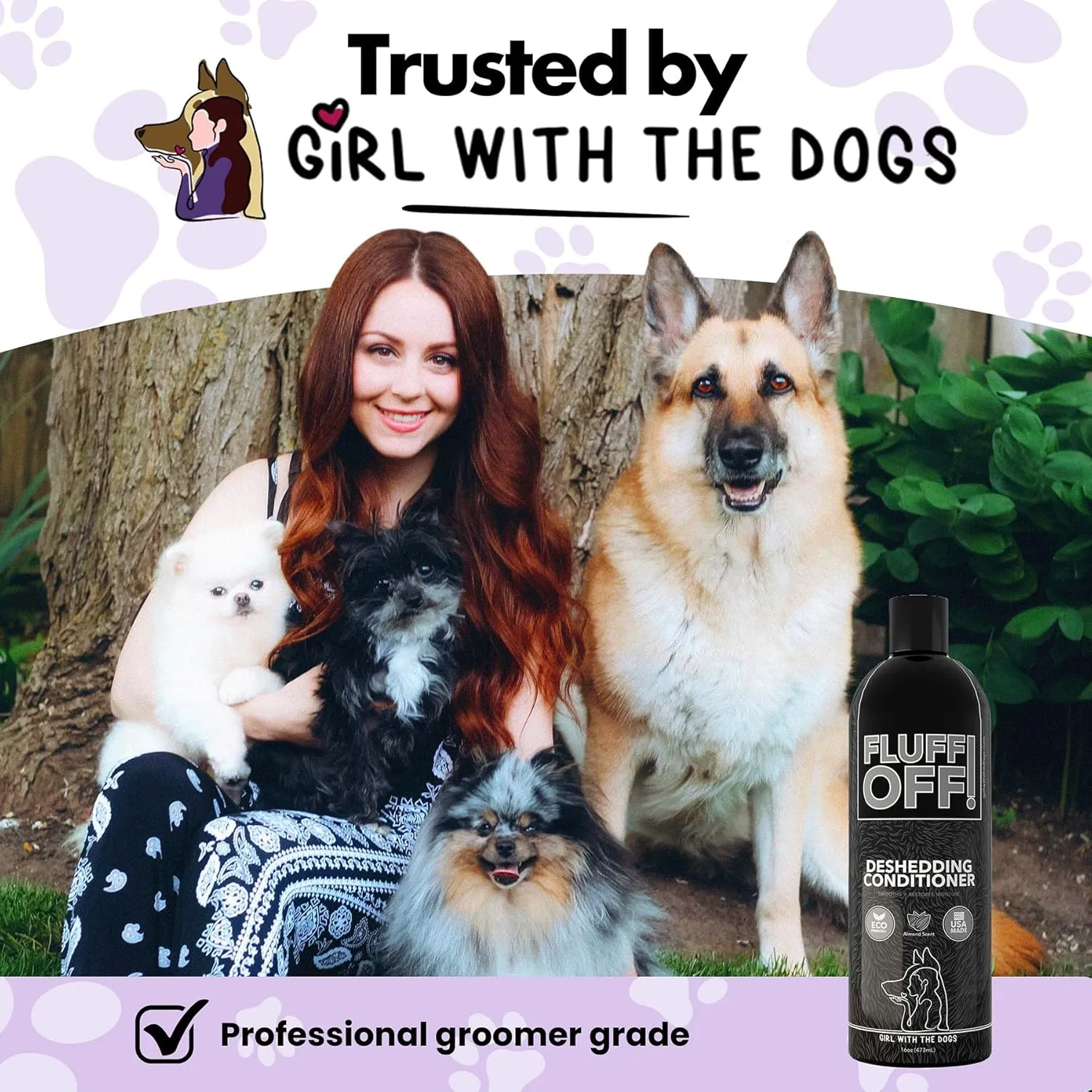 Fluff Off! by Girl With The Dogs, Natural Deshedding Dog/Cat Conditioner, 16 Oz, Made in USA 8 Wks 