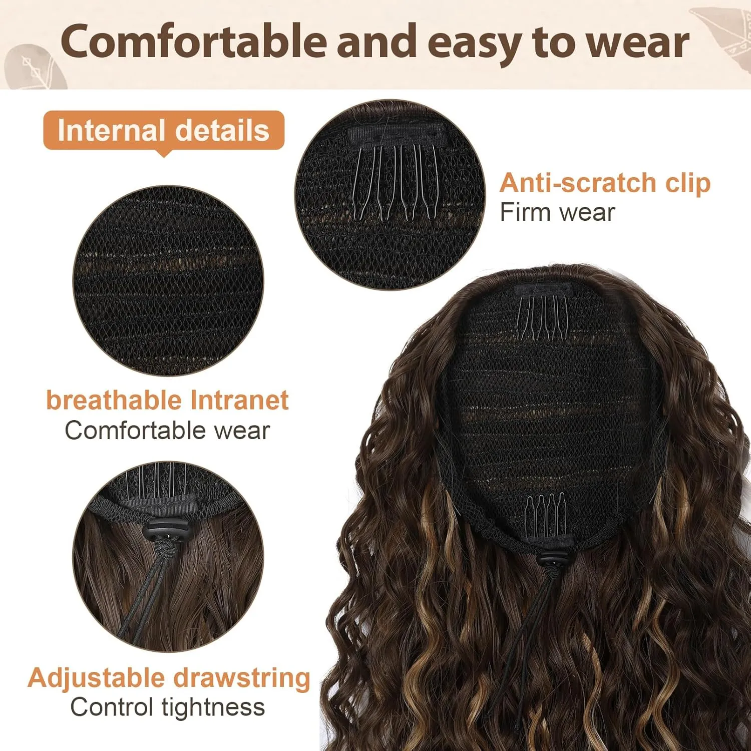 Flufymooz Ponytail Extension, 26 Inch Bohemian Style Drawstring Ponytail Hair Extensions for Women, Long Curly Wavy Pony Tail Natural Synthetic Hairpiece for Women (26 Inch Natural Black)