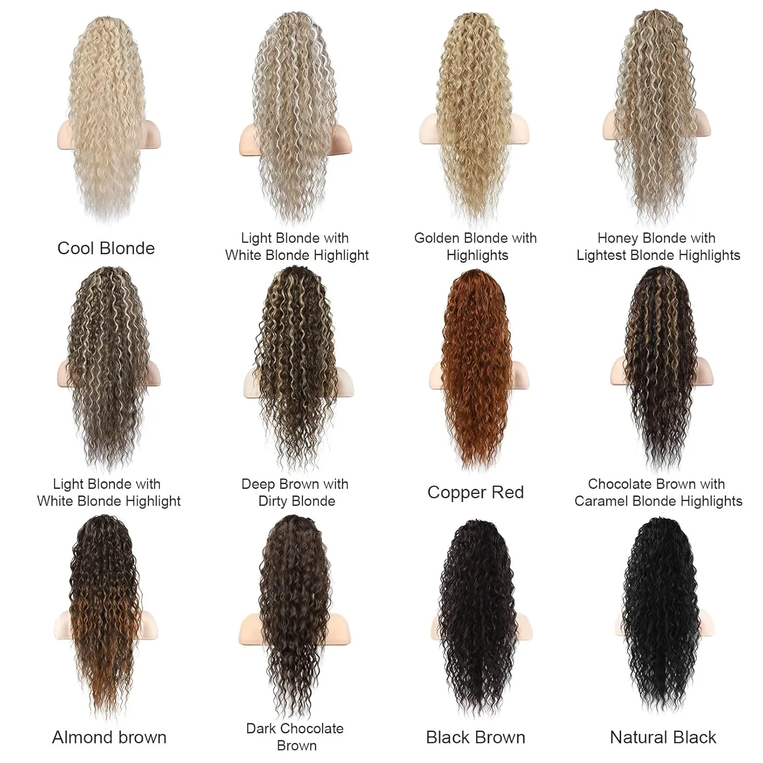 FLUFYMOOZ Ponytail Extension, 26 Inch Bohemian Style Drawstring Ponytail Hair Extensions for Women, Long Curly Wavy Ponytail Natural Synthetic Hairpiece for Women (26 Inch Light Blonde with White Blonde Highlight)