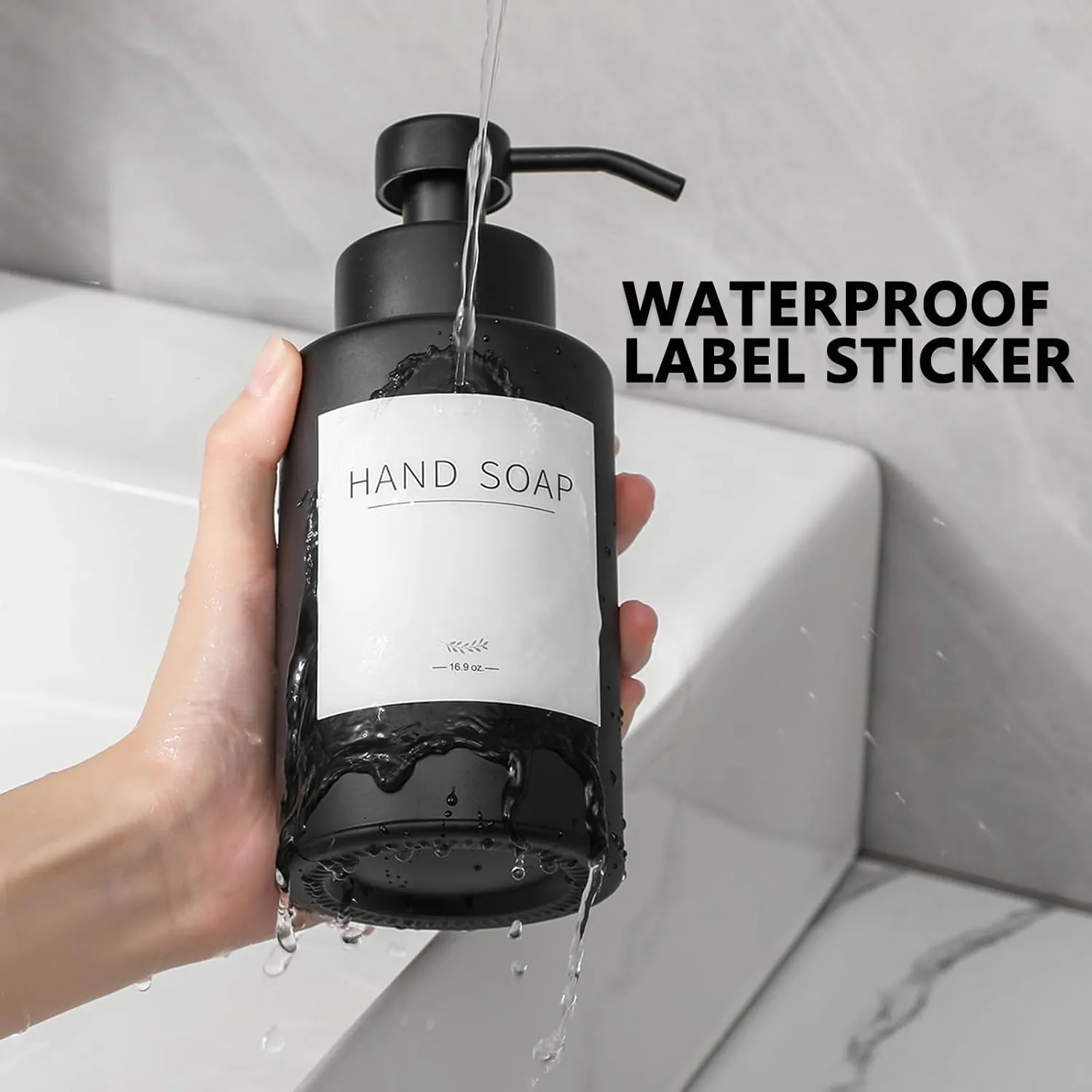 Foaming Soap Dispenser Set, 12 Oz Glass Hand Soap Dispenser with 304 Rust Proof Stainless Steel Pump, Waterproof Labels, for Bathroom Decor Kitchen College Dorm, Black 2 Pack