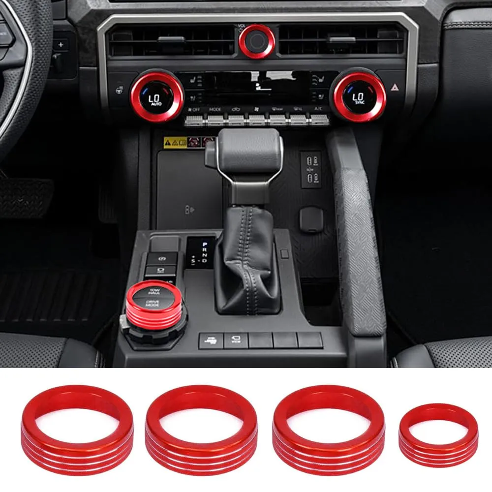 for Toyota Tacoma 2024 2025 w/14 Display 4Runner 2025 Interior Accessories AC Center Consoles Control Audio Switch Drive Volume Knob Cover Air Conditioner Aluminum Alloy (Red, 14“ Screen)
