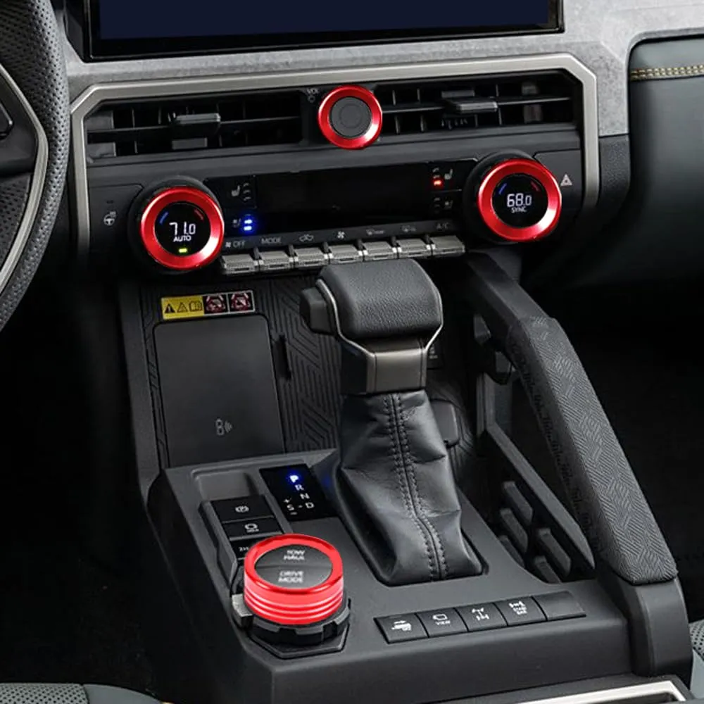 for Toyota Tacoma 2024 2025 w/14 Display 4Runner 2025 Interior Accessories AC Center Consoles Control Audio Switch Drive Volume Knob Cover Air Conditioner Aluminum Alloy (Red, 14“ Screen)