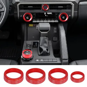 for Toyota Tacoma 2024 2025 w/14 Display 4Runner 2025 Interior Accessories AC Center Consoles Control Audio Switch Drive Volume Knob Cover Air Conditioner Aluminum Alloy (Red, 14“ Screen)