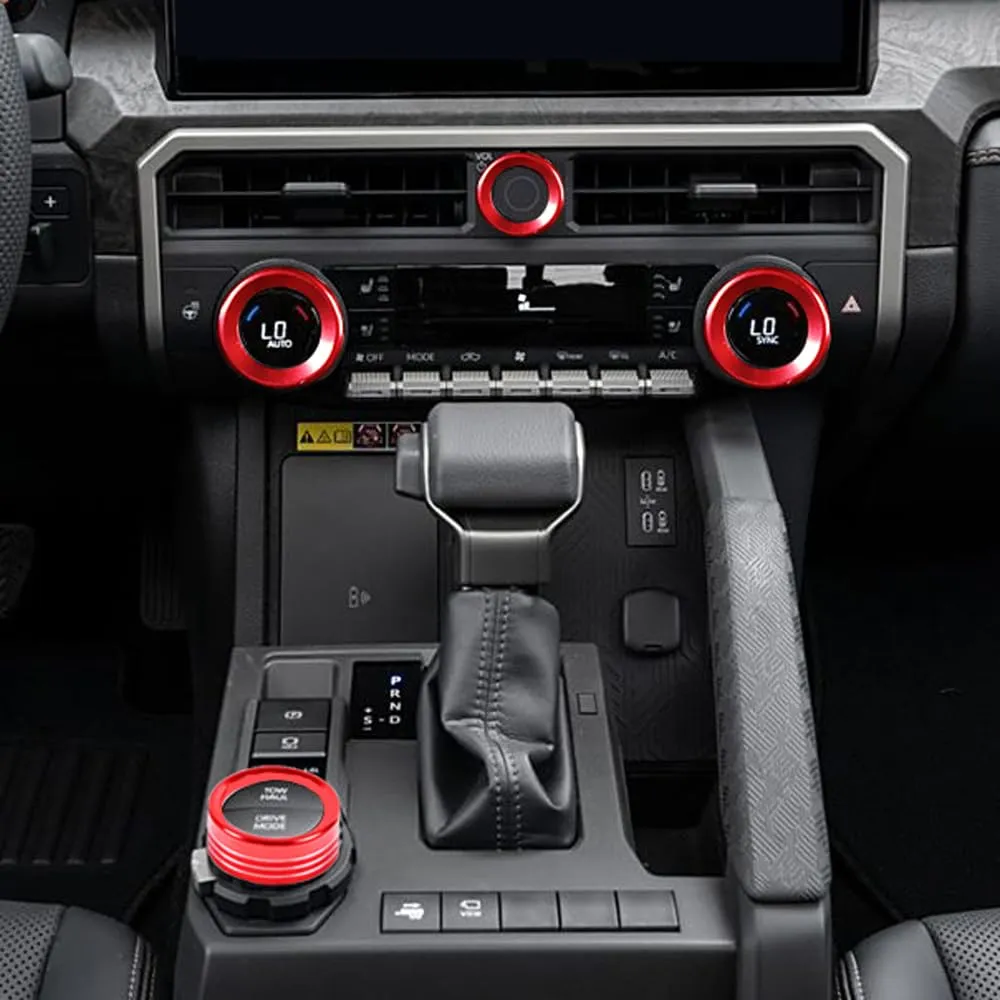 for Toyota Tacoma 2024 2025 w/14 Display 4Runner 2025 Interior Accessories AC Center Consoles Control Audio Switch Drive Volume Knob Cover Air Conditioner Aluminum Alloy (Red, 14“ Screen)