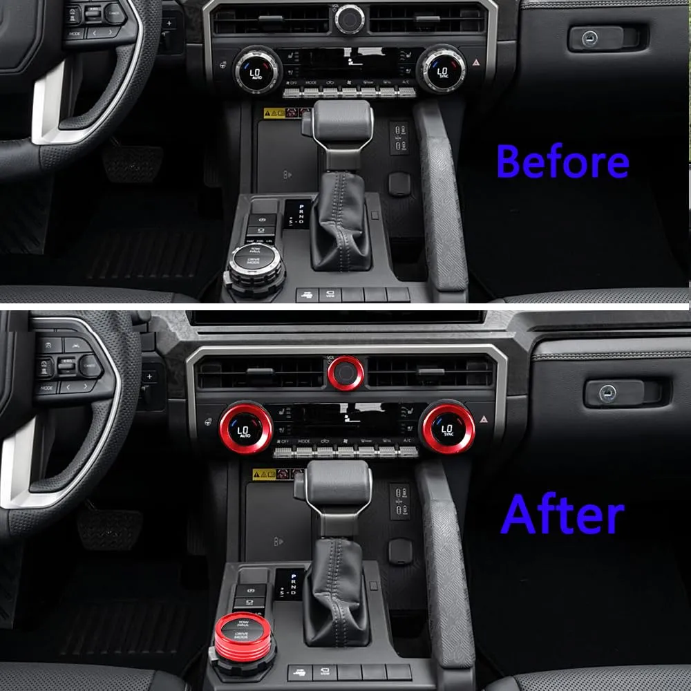 for Toyota Tacoma 2024 2025 w/14 Display 4Runner 2025 Interior Accessories AC Center Consoles Control Audio Switch Drive Volume Knob Cover Air Conditioner Aluminum Alloy (Red, 14“ Screen)