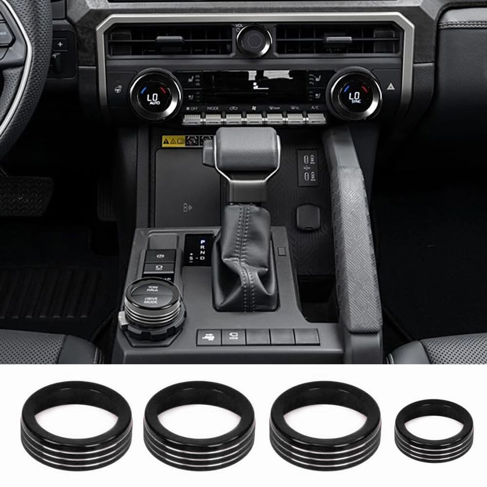 for Toyota Tacoma 2024 2025 w/14 Display 4Runner 2025 Interior Accessories AC Center Consoles Control Audio Switch Drive Volume Knob Cover Air Conditioner Aluminum Alloy (Black, 14“ Screen)