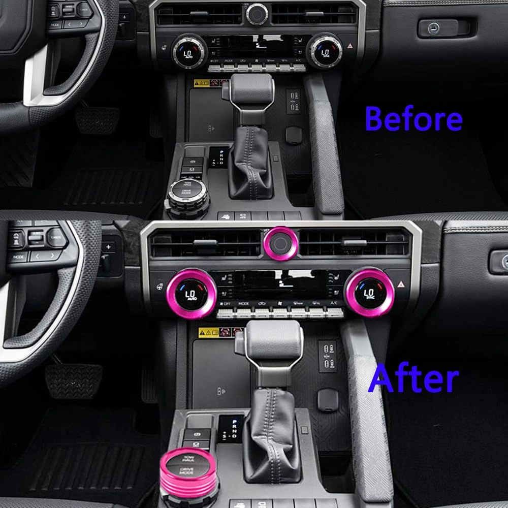 for Toyota Tacoma 2024 2025 w/14 Display 4Runner 2025 Interior Accessories AC Center Consoles Control Audio Switch Drive Volume Knob Cover Air Conditioner Aluminum Alloy (Pink, 14“ Screen)