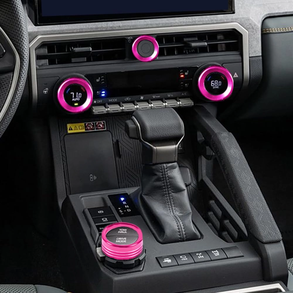 for Toyota Tacoma 2024 2025 w/14 Display 4Runner 2025 Interior Accessories AC Center Consoles Control Audio Switch Drive Volume Knob Cover Air Conditioner Aluminum Alloy (Pink, 14“ Screen)