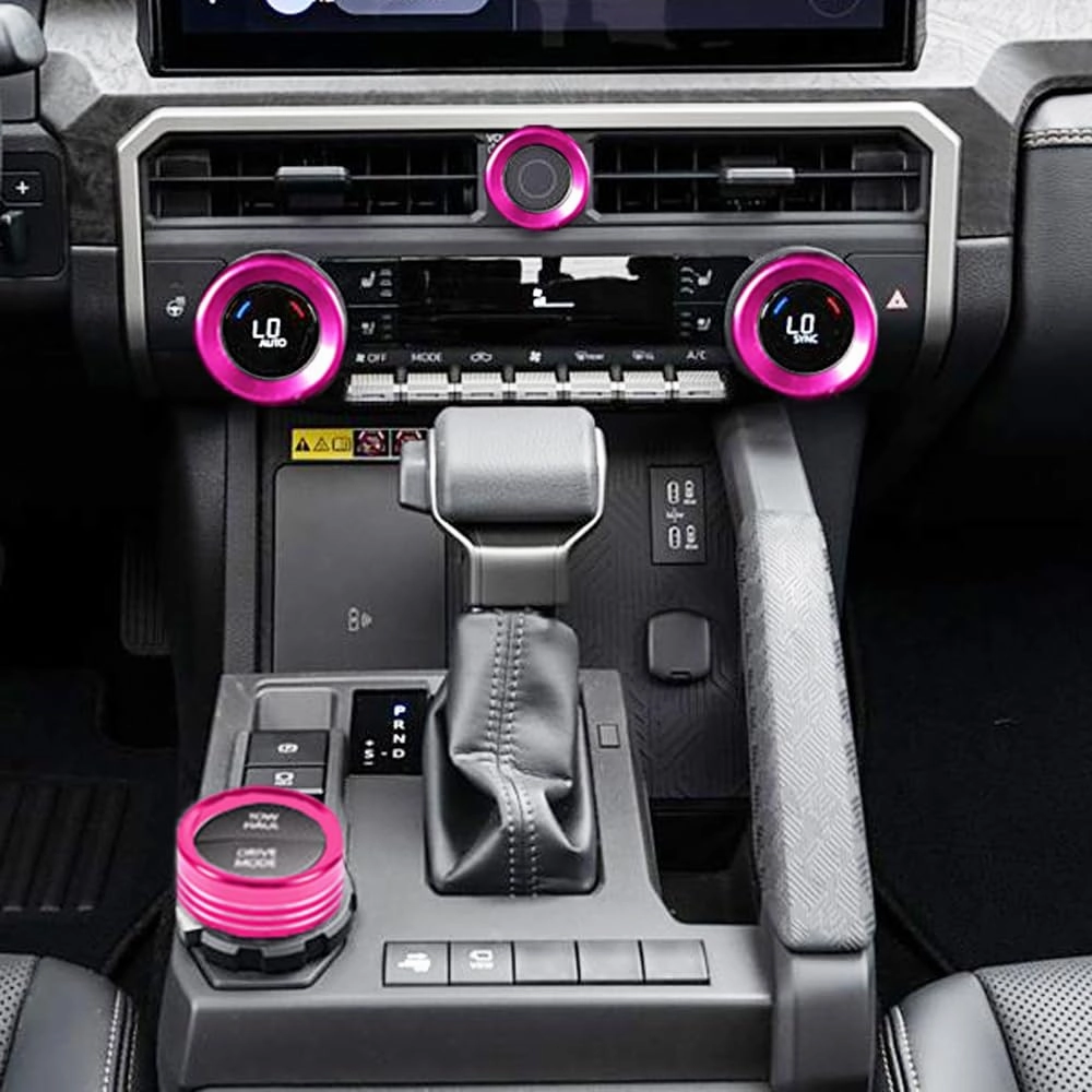 for Toyota Tacoma 2024 2025 w/14 Display 4Runner 2025 Interior Accessories AC Center Consoles Control Audio Switch Drive Volume Knob Cover Air Conditioner Aluminum Alloy (Pink, 14“ Screen)