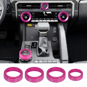 for Toyota Tacoma 2024 2025 w/14 Display 4Runner 2025 Interior Accessories AC Center Consoles Control Audio Switch Drive Volume Knob Cover Air Conditioner Aluminum Alloy (Pink, 14“ Screen)