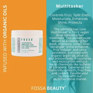 Fossa BEAUTY Moisturizing Argan Oil 7-in-1 Hair Mask | Hair Growth Serum, Shampoo, Conditioner, Detangler, Shine Enhancer & Frizz Reducer | All Hair Types, Colour Safe | 237ml, 8 fl. oz.