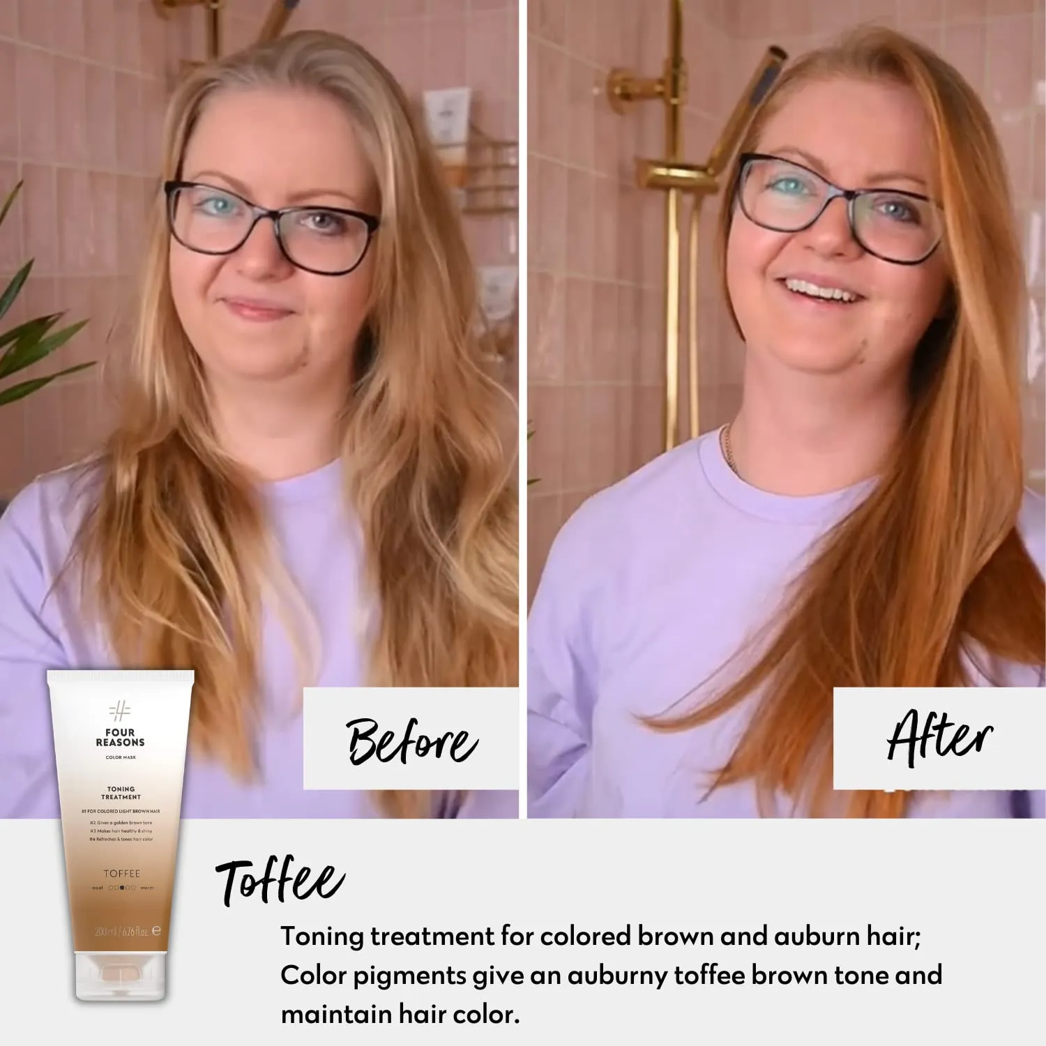 FOUR REASONS Toffee Toning Treatment - Color Depositing Conditioner for Color-Treated Hair - Semi Permanent Hair Toner, Vegan and Cruelty-Free (27 Shades), 6.76 fl oz