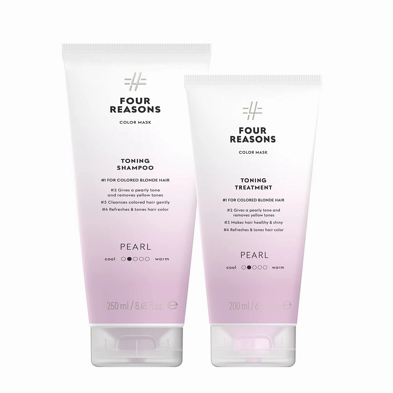 FOUR REASONS Color Mask Pearl Blonde Toning Shampoo 8.5 fl oz & Toning Treatment 6.8 fl oz – Bundle - VEGAN, Cruelty-Free