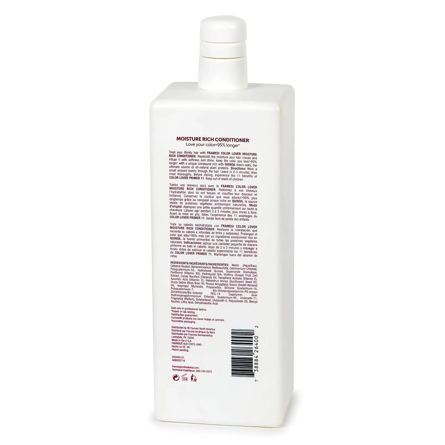 Framesi Color Lover Moisture Rich Conditioner, Sulfate Free Conditioner with Coconut Oil and Quinoa, Color Treated Hair