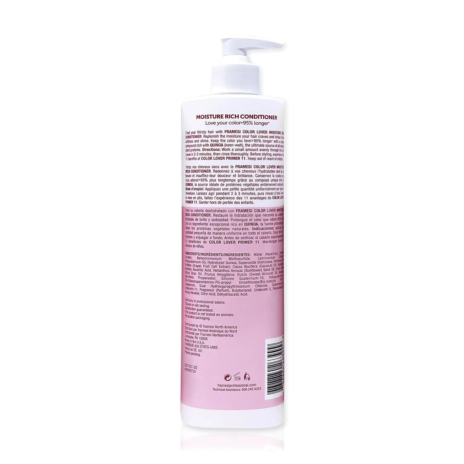 Framesi Color Lover Moisture Rich Conditioner, Sulfate Free Conditioner with Coconut Oil and Quinoa, Color Treated Hair