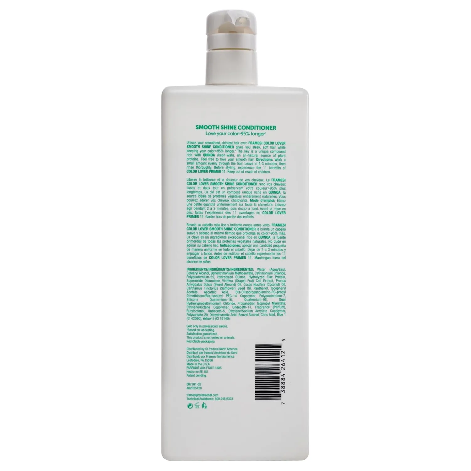 Framesi Color Lover Smooth Shine Conditioner, Sulfate Free Conditioner with Coconut Oil and Quinoa, Color Treated Hair