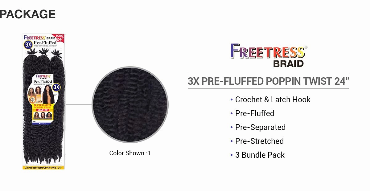 FreeTress Crochet Braids 3X Pre-Fluffed Poppin Twist 24" (1-pack, 1)