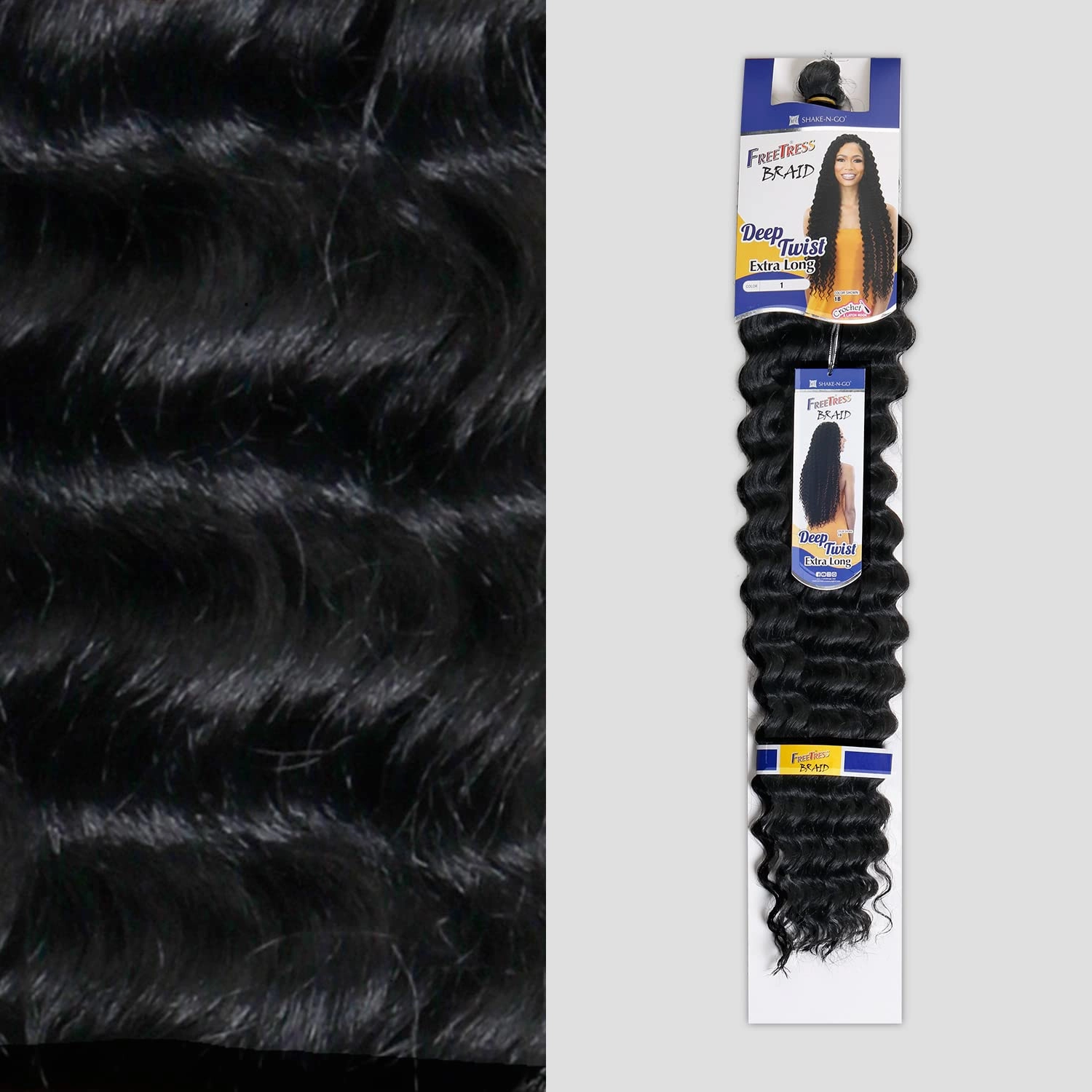 FreeTress Crochet Braids Deep Twist Extra Long (3-pack, 1B)