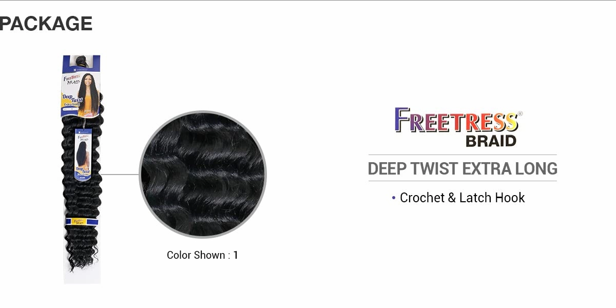 FreeTress Crochet Braids Deep Twist Extra Long (3-pack, 1B)