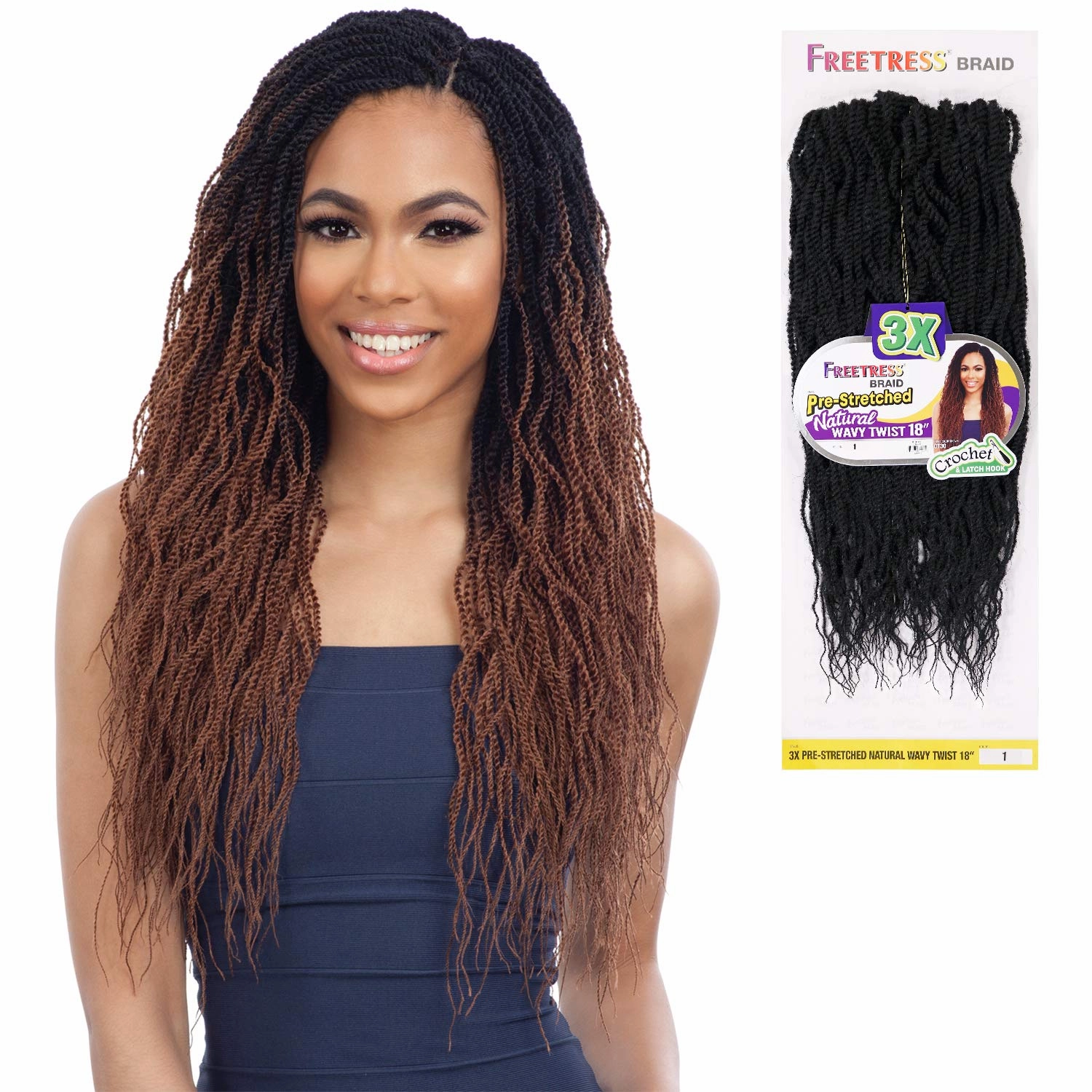 Freetress Synthetic Crochet Braid - 3X PRE-STRETCHED NATURAL WAVY TWIST 18" (OT27)