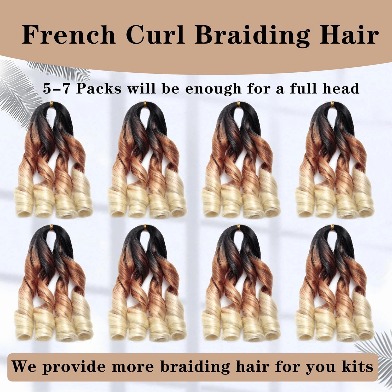 French Curl Braiding Hair 12Inch 8Packs French Curl Crochet Braids Short Curly Crochet Hair Bouncy Synthetic knotless Braiding Extensions(1B/30/613, 12inch)
