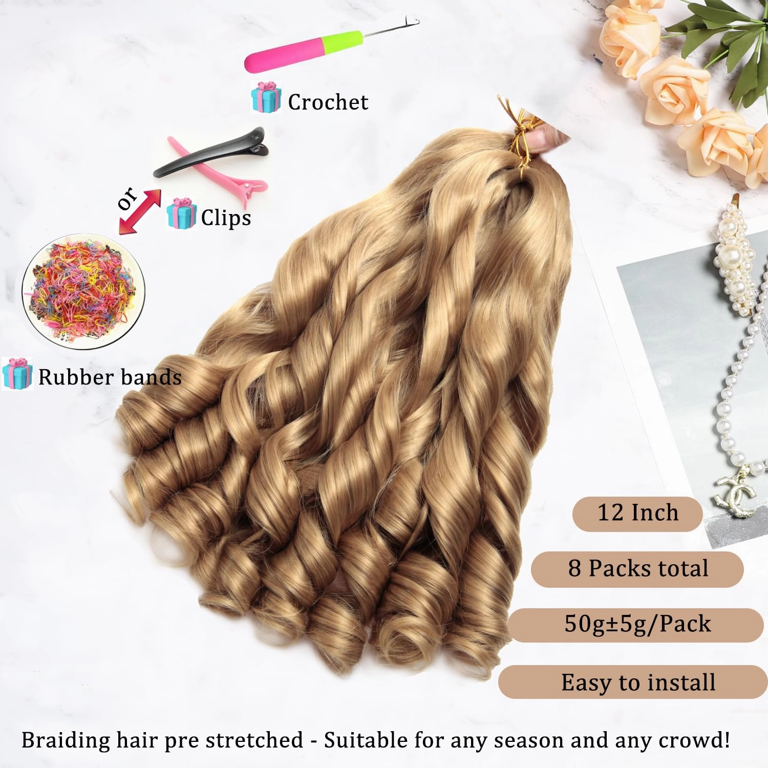 French Curl Braiding Hair 12Inch 8Packs French Curl Crochet Braids Short Curly Crochet Hair Bouncy Synthetic knotless Braiding Extensions(27#, 12inch)