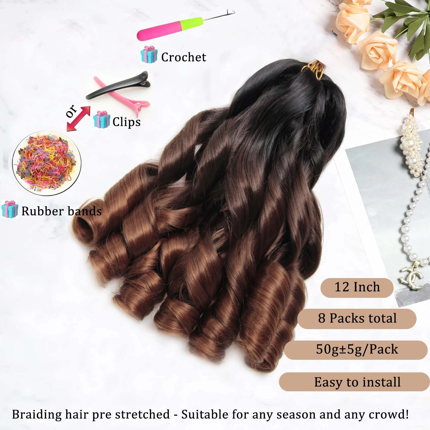 French Curl Braiding Hair 12Inch 8Packs French Curl Crochet Braids Short Curly Crochet Hair Skin-friendly Bouncy Synthetic knotless Braiding Extensions(1B/33/30, 12inch)