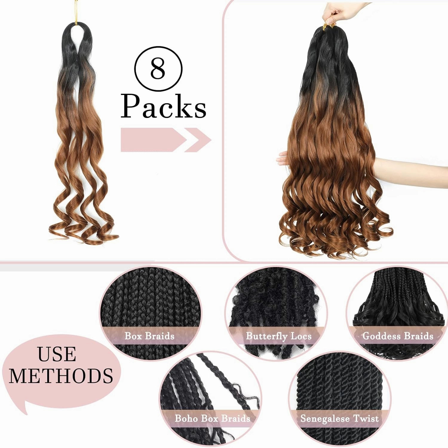 French Curl Braiding Hair 14 Inch Curly Braiding Hair 8 Packs Pre Stretched Bouncy Loose Wave French Curls Crochet Braids for Black Women (1B/30, 14 inch)