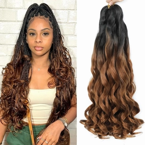French Curl Braiding Hair 14 Inch Curly Braiding Hair 8 Packs Pre Stretched Bouncy Loose Wave French Curls Crochet Braids for Black Women (1B/30, 14 inch)