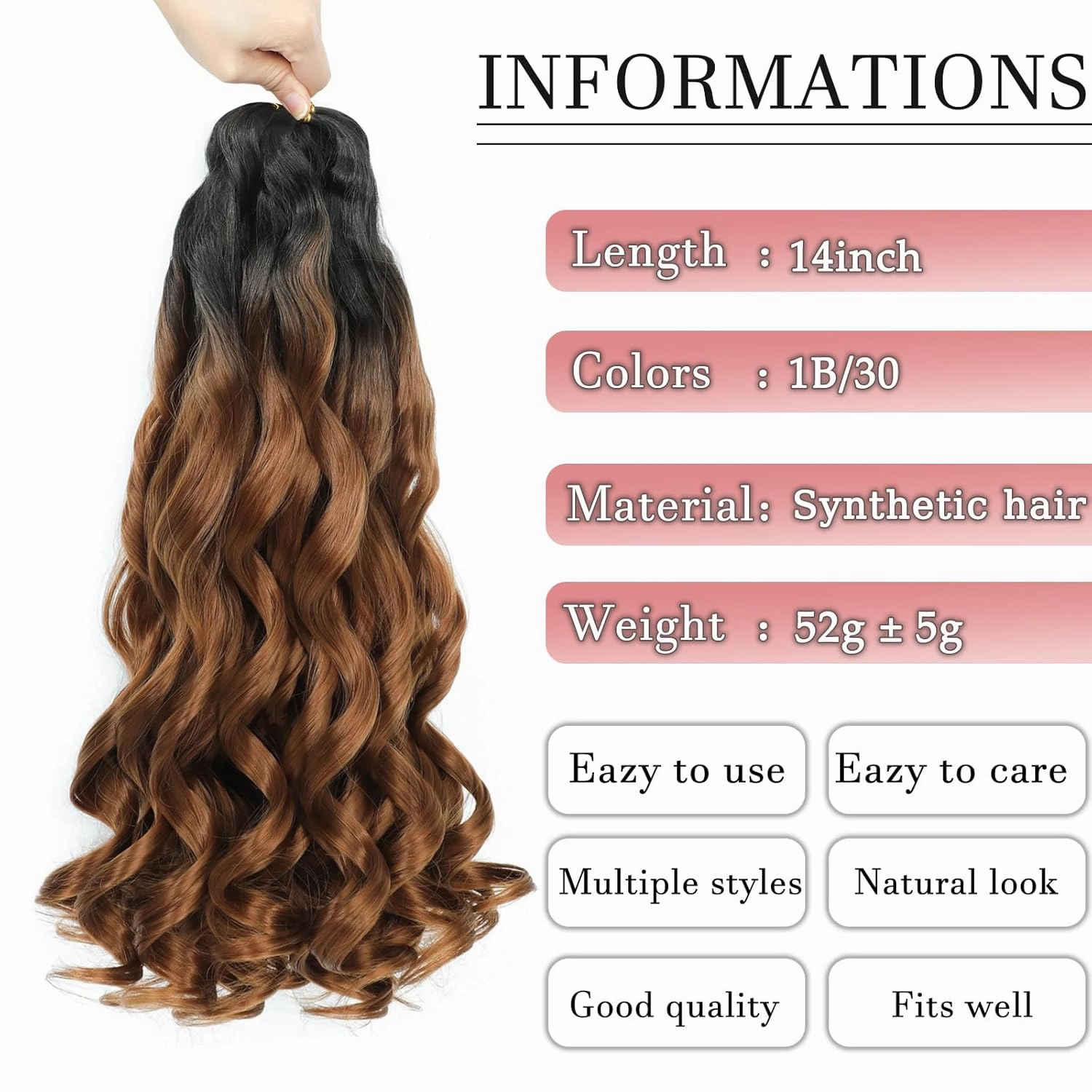 French Curl Braiding Hair 14 Inch Curly Braiding Hair 8 Packs Pre Stretched Bouncy Loose Wave French Curls Crochet Braids for Black Women (1B/30, 14 inch)
