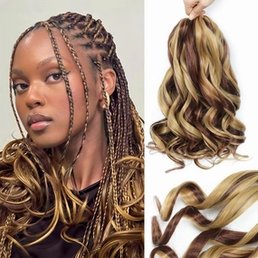 French Curl Braiding Hair 14 Inch Curly Braiding Hair 8 Packs Pre Stretched Bouncy Loose Wave French Curls Crochet Braids for Black Women (27#/33#, 14 inch)