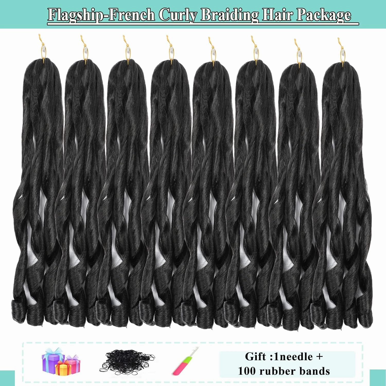 French Curl Braiding Hair 8packs, 26inch 1B Curly Braiding Hair Pre Stretched for Goddess Box Braids Crochet Hair, Bounce Curl Loose Wave Braids Curly End Crochet Hair for Black Women