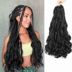 French Curly Braiding Hair 8 Packs Loose Wavy Braiding Hair Pre Stretched Bouncy Synthetic French Curl Braiding Hair Extensions for Women (1B, 24 Inch)
