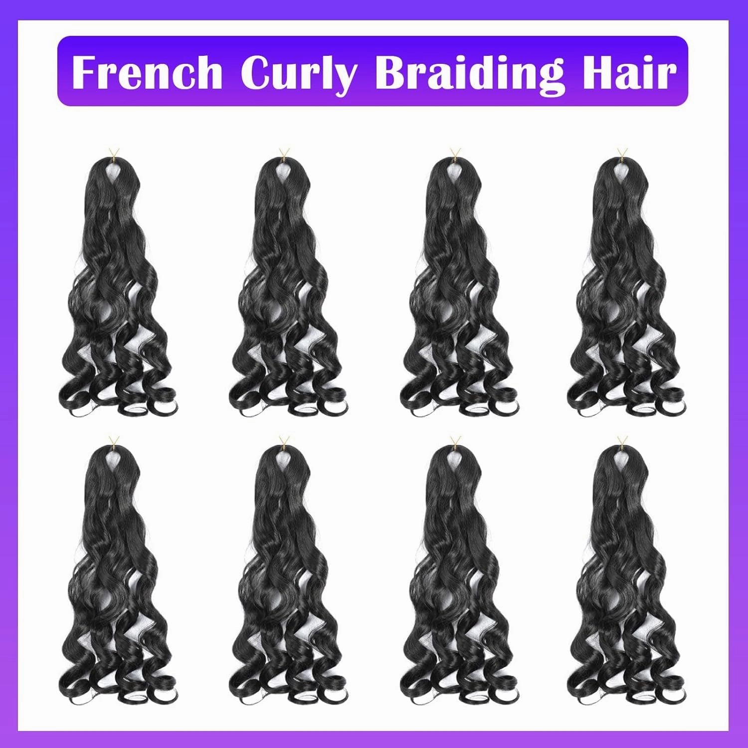 French Curly Braiding Hair 8 Packs Loose Wavy Braiding Hair Pre Stretched Bouncy Synthetic French Curl Braiding Hair Extensions for Women (1B, 24 Inch)
