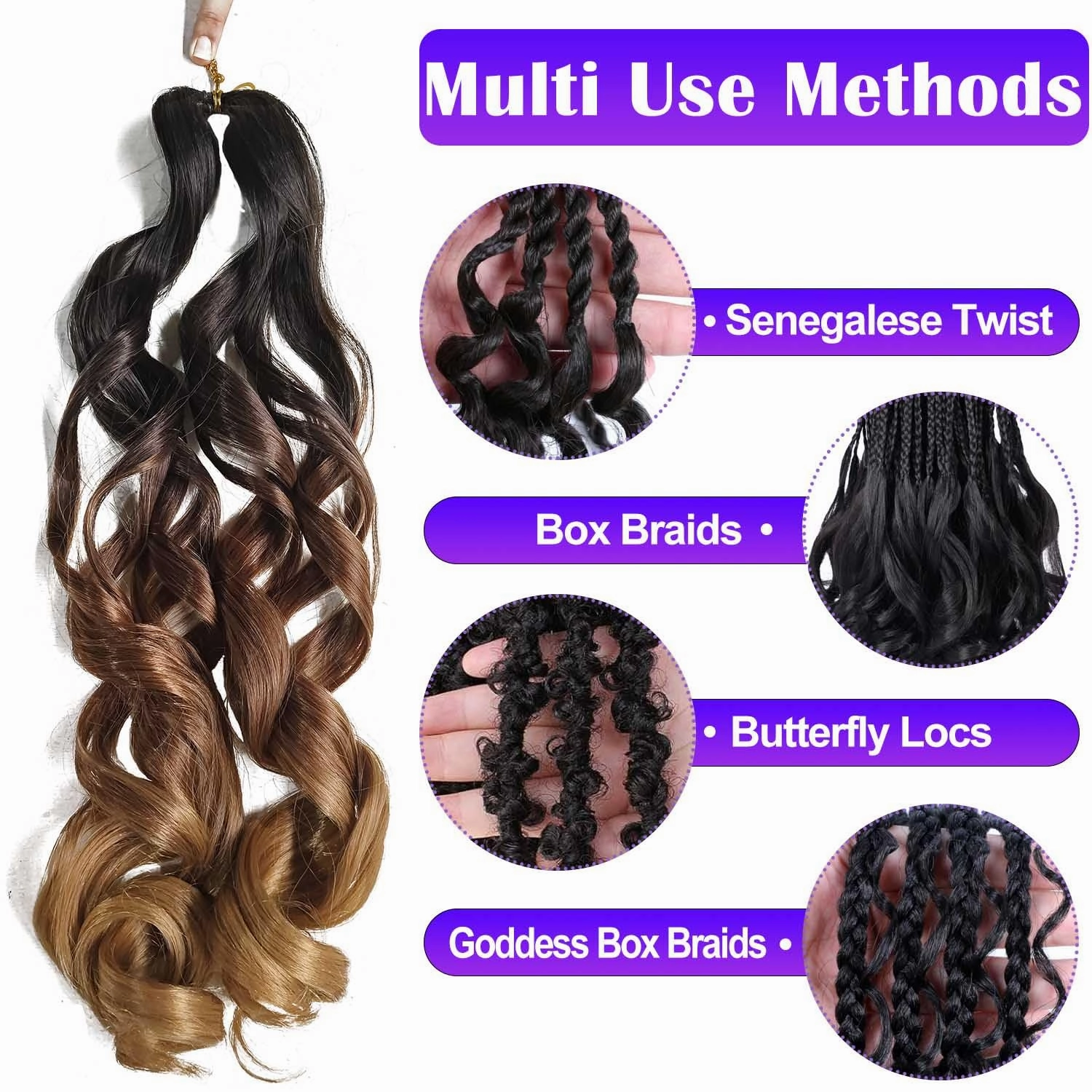 French Curly Braiding Hair 8 Packs Loose Wavy Braiding Hair Pre Stretched Bouncy Synthetic French Curl Braiding Hair Extensions for Women (1B/30/27#, 18 Inch)