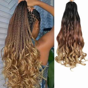 French Curly Braiding Hair 8 Packs Loose Wavy Braiding Hair Pre Stretched Bouncy Synthetic French Curl Braiding Hair Extensions for Women (1B/30/27#, 18 Inch)