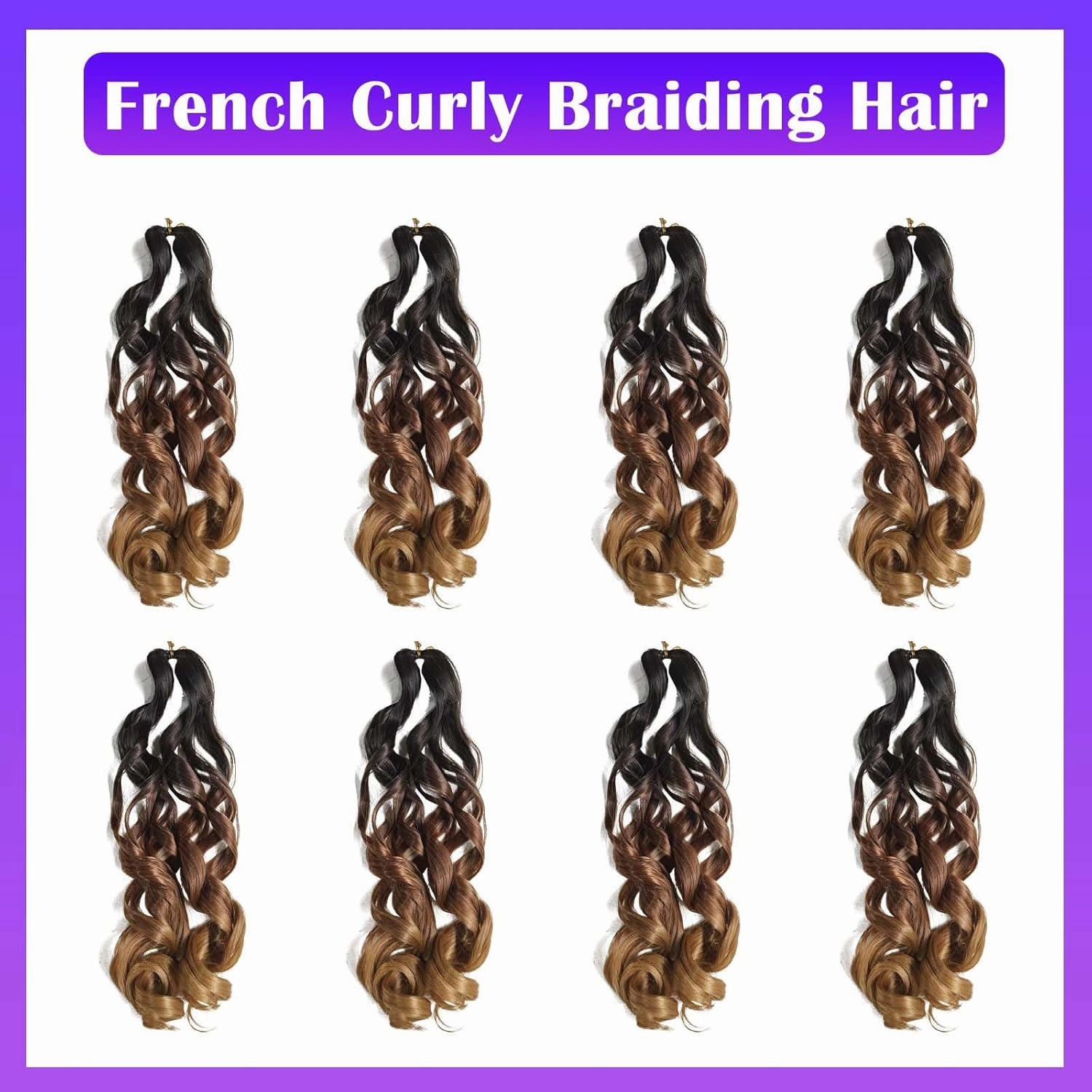 French Curly Braiding Hair 8 Packs Loose Wavy Braiding Hair Pre Stretched Bouncy Synthetic French Curl Braiding Hair Extensions for Women (1B/30/27#, 18 Inch)