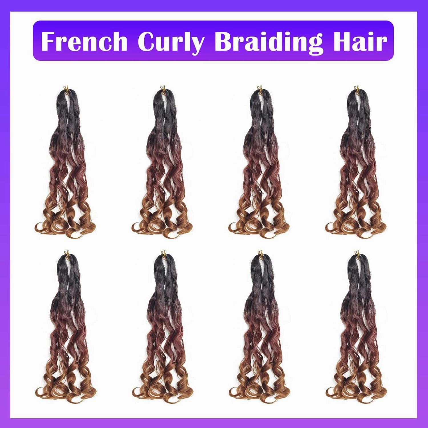 French Curly Braiding Hair 8 Packs Loose Wavy Braiding Hair Pre Stretched Bouncy Synthetic French Curl Braiding Hair Extensions for Women (1B/33/30#, 18 Inch)