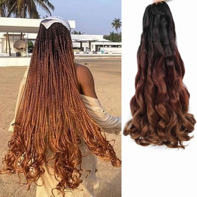 French Curly Braiding Hair 8 Packs Loose Wavy Braiding Hair Pre Stretched Bouncy Synthetic French Curl Braiding Hair Extensions for Women (1B/33/30#, 24 Inch)