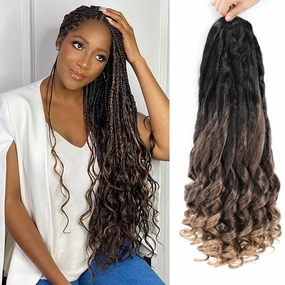 French Curly Braiding Hair 8packs 26inch Pre Stretched Curly Ombre Braiding Hair for Goddess Box Braids Crochet Hair Bounce Curl Loose Wave Crochet Braids for Black Women Extensions