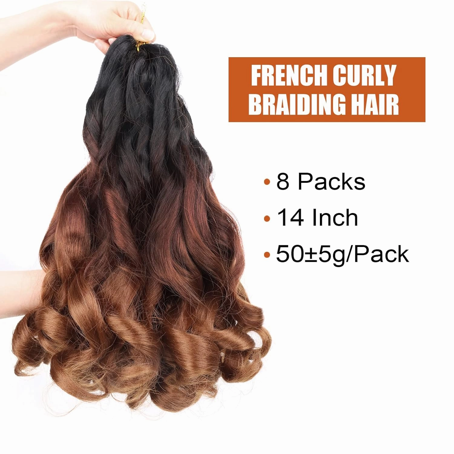 French Curly Braiding Hair Curly Braiding Hair 14 Inch 8 Packs Spanish Braiding Hair for Box Braids Pre Stretched French Curl Crochet Braids Braiding Hair Extensions(14 Inch/Pack of 8, 1B/33/30)