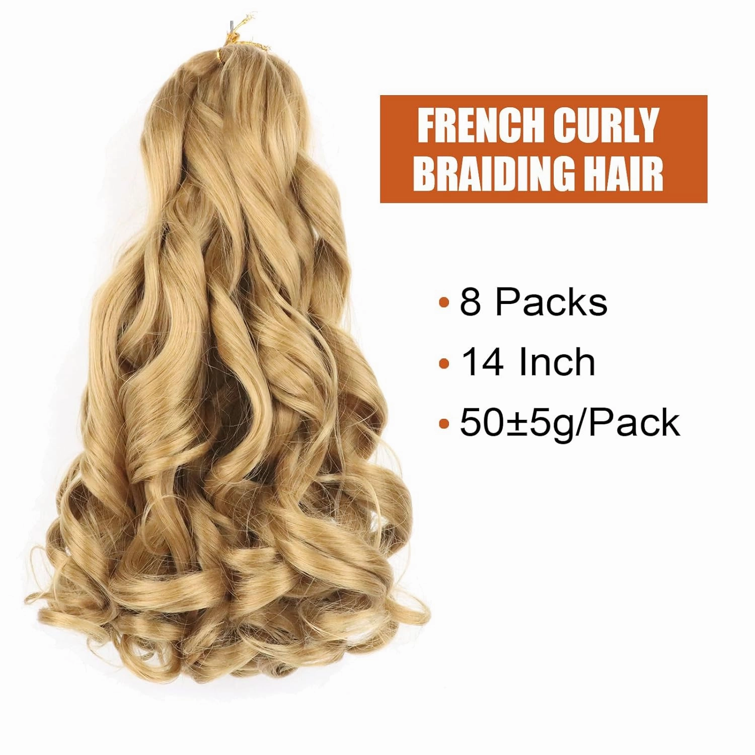 French Curly Braiding Hair Pre Stretched for Goddess Braids 14 Inch 8 Packs Spanish Braiding Hair Bouncy Braiding Hair French Curl Crochet Braids Blonde Braiding Hair Extensions(14 Inch/Pack of 8, 27)