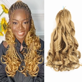 French Curly Braiding Hair Pre Stretched for Goddess Braids 14 Inch 8 Packs Spanish Braiding Hair Bouncy Braiding Hair French Curl Crochet Braids Blonde Braiding Hair Extensions(14 Inch/Pack of 8, 27)