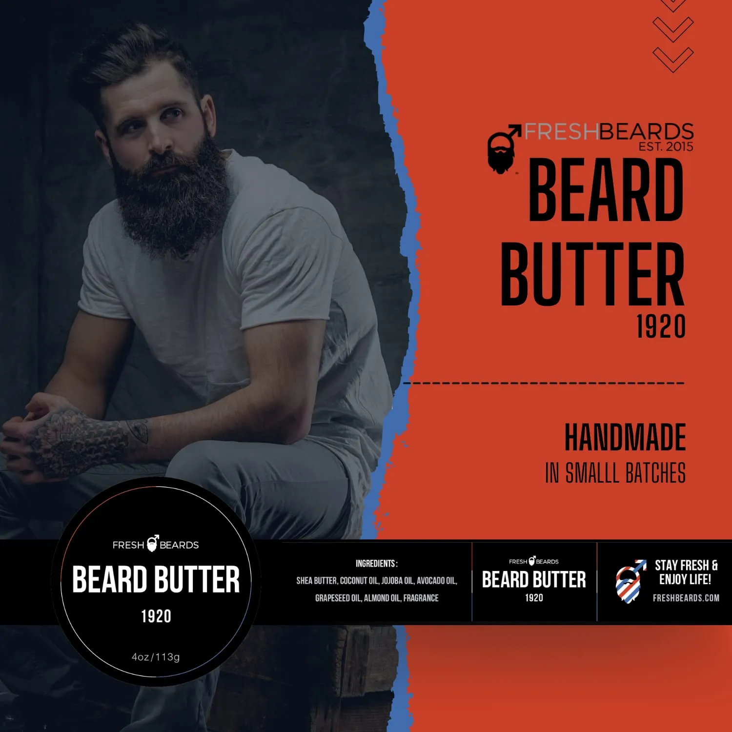 Fresh Beards Beard Butter - Classic Barbershop Sandalwood Scented Conditioner for Men - Anti-Itch Moisturizer and Softener for Healthy Beard Growth