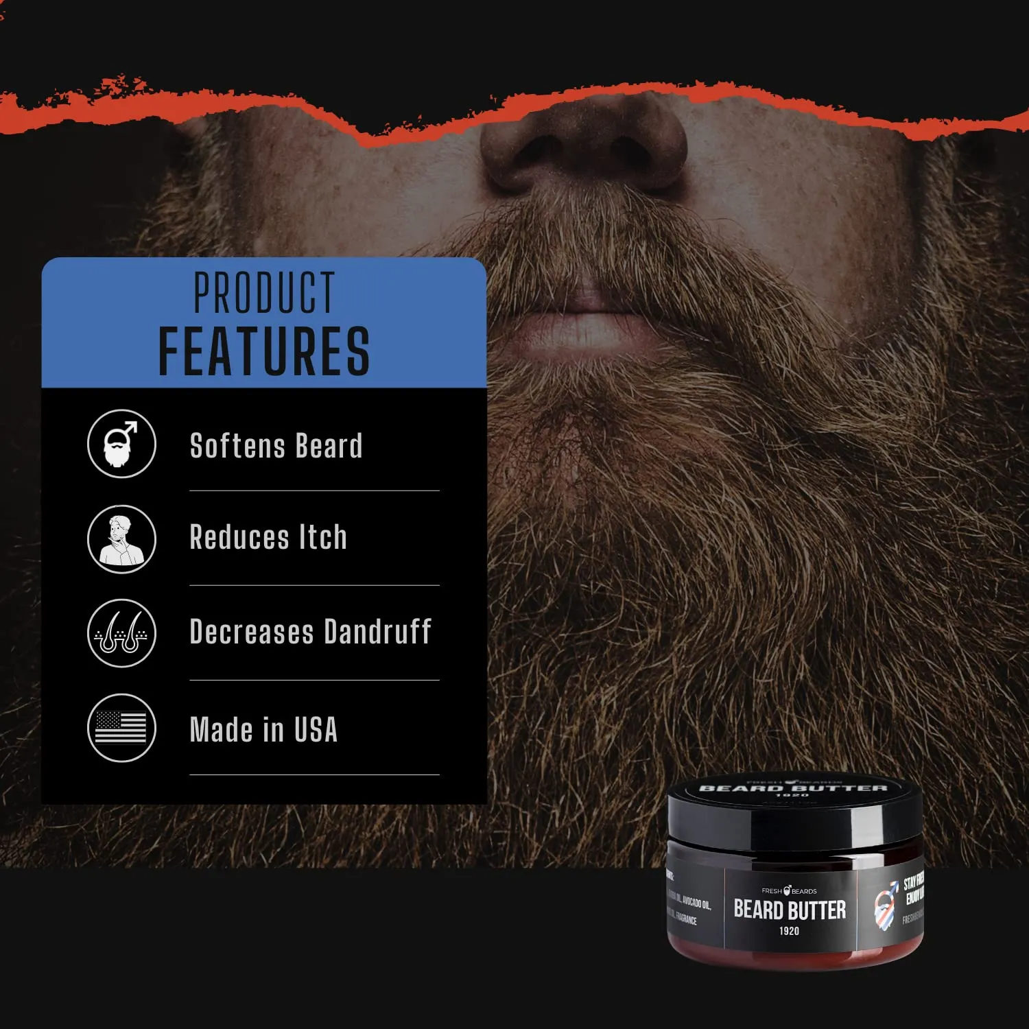 Fresh Beards Beard Butter - Classic Barbershop Sandalwood Scented Conditioner for Men - Anti-Itch Moisturizer and Softener for Healthy Beard Growth