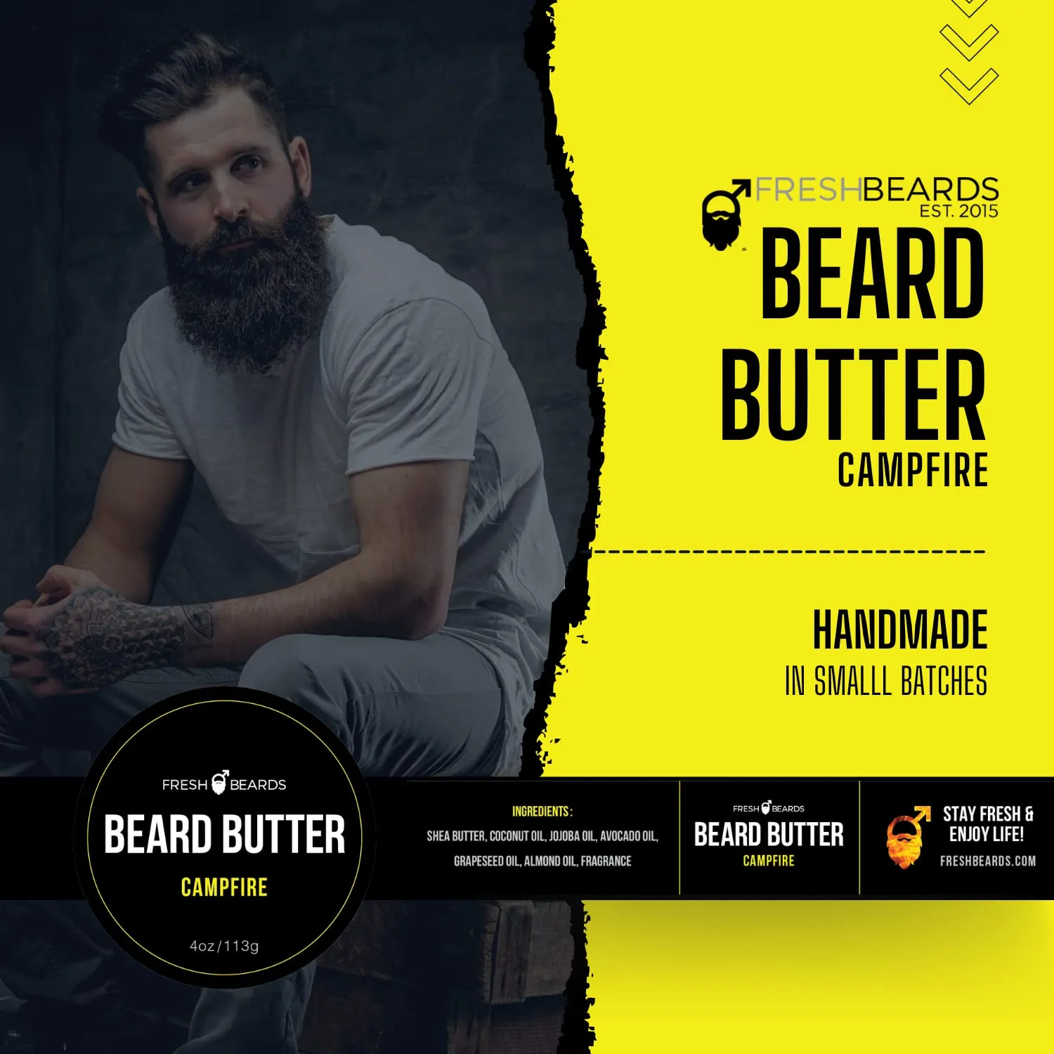 Fresh Beards Campfire Beard Butter - Wood, Sweet Smoke, and Fire Fragrance - Scented Mens Beard and Mustache Conditioner - Soothing Anti-Itch Moisturizer and Softener for Healthy Beard Growth