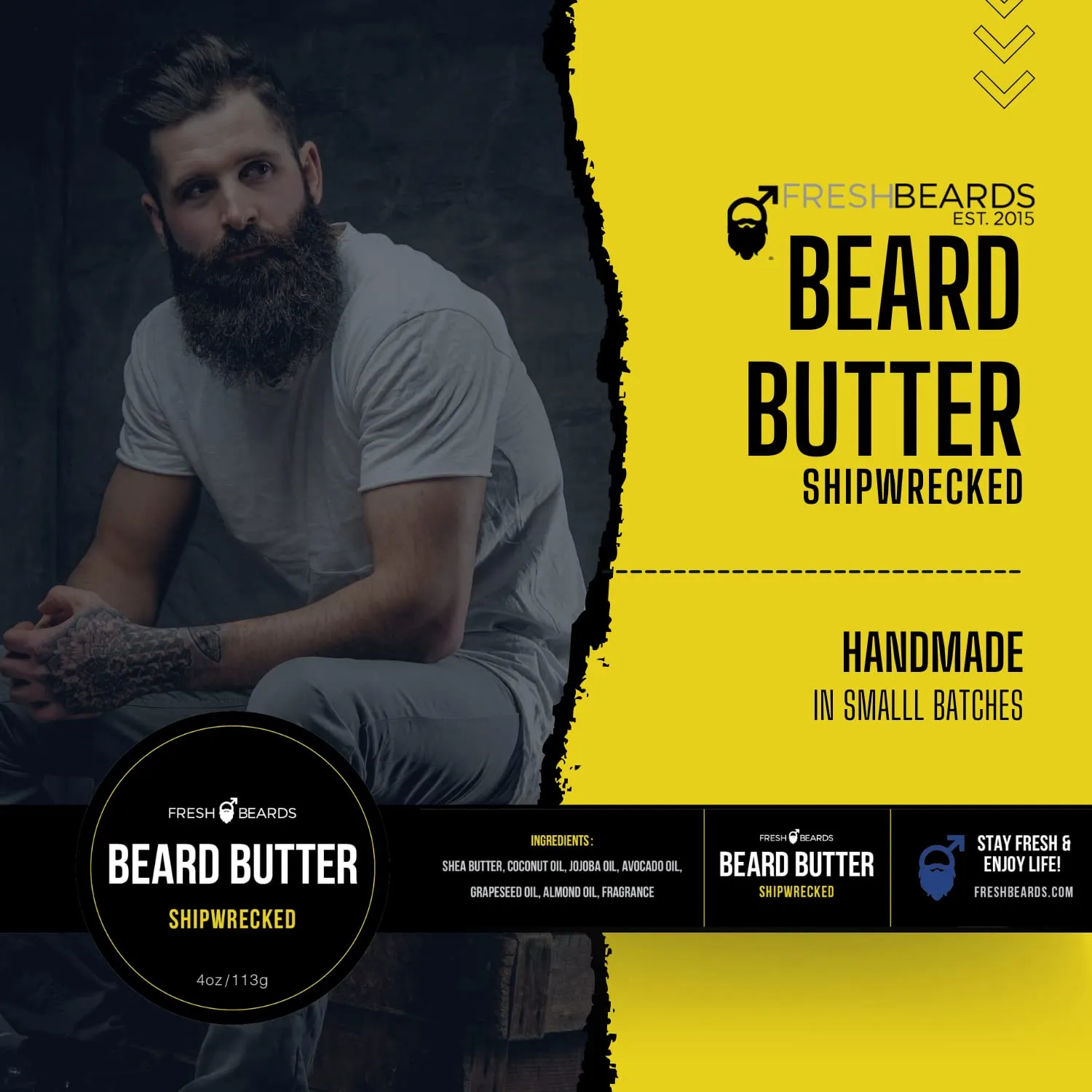 Fresh Beards Shipwrecked Beard Butter - Bay Rum, Clove, and Caribbean Spice Fragrance - Scented Mens Beard and Mustache Conditioner - Soothing Anti-Itch Moisturizer and Softener for Healthy Beard Growth
